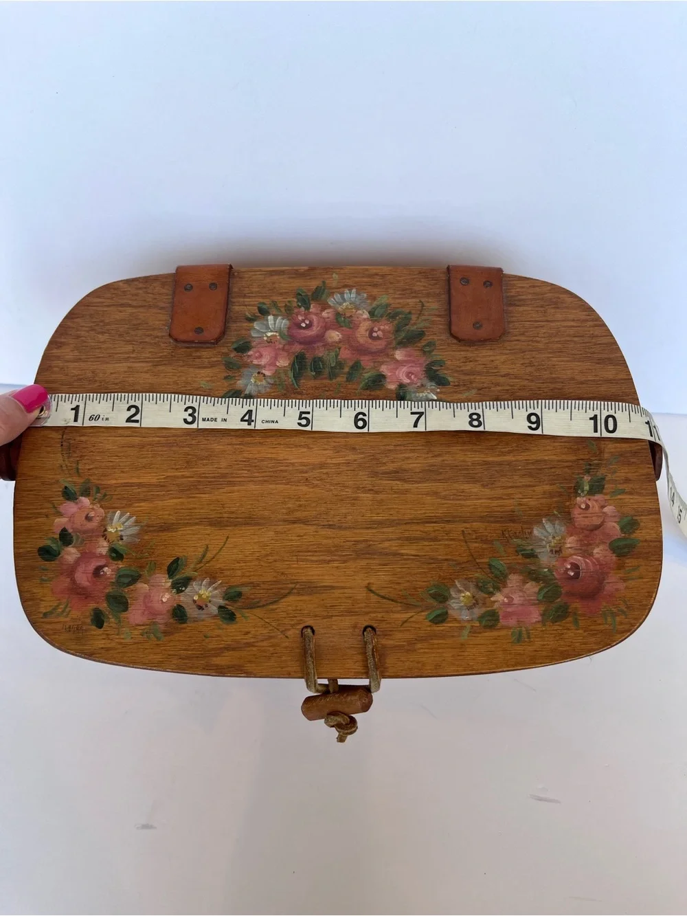 Vintage Longaberger Floral Hand Painted Basket with Handles Purse Picnic Basket